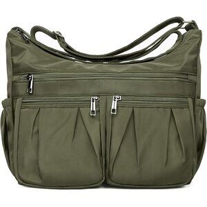 Women Army Green Nylon Water Resistant Anti Theft Travel Crossbody Shoulder Bag
